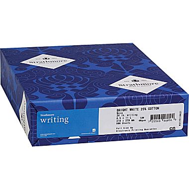 Strathmore Writing Bright White Wove 28 lb. 25% Cotton 8.5x11 500 Sheets per Ream - Sku: 300-230 | 500 SHEETS PER REAM